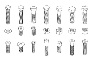 Screw-bolt icons set vector outine, an Object Illustration by Ylivdesign