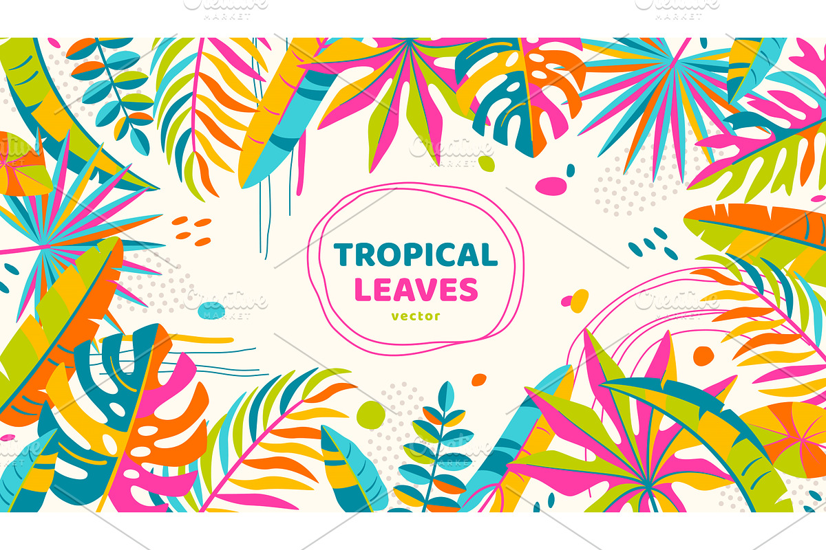 Palm tropical leaf rainforest frame, an Object Illustration by kotoffei