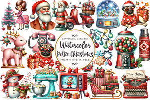 Retro Christmas Clipart, an Illustration by OK Design