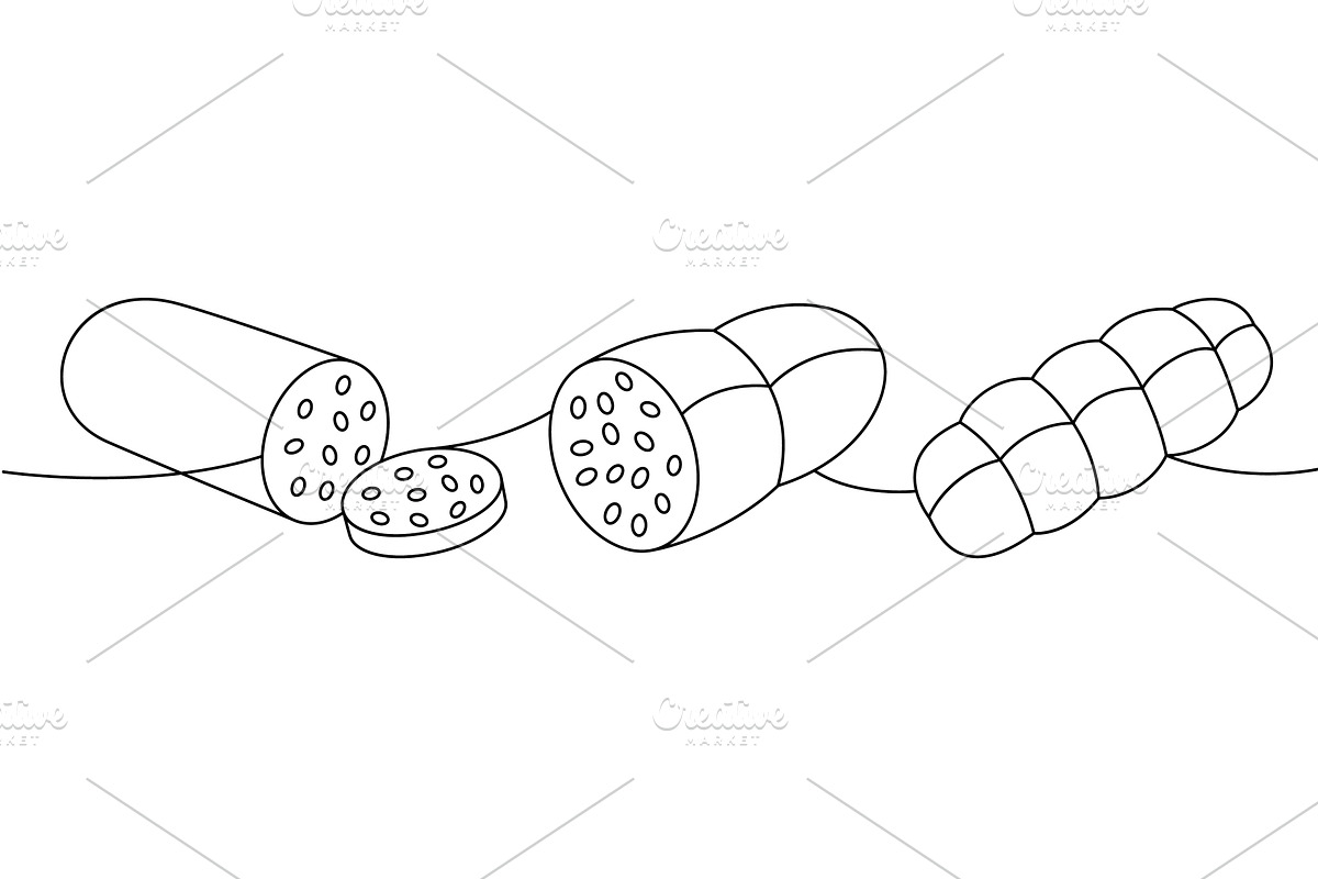 Sausage with slices, raw sausage, a Food Illustration by GraphiShop