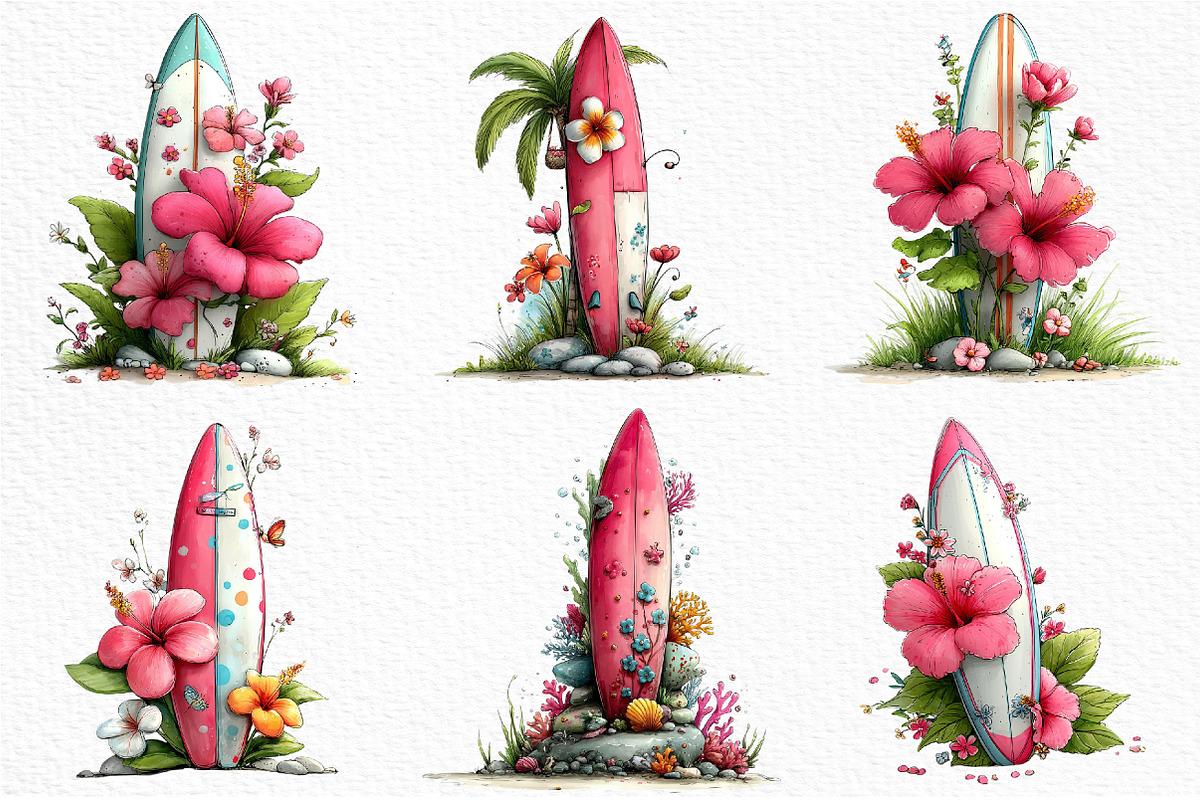 Whimsical Summer Surfboard Clipart, an Illustration by Craft Nest (Photo 5 of 12)
