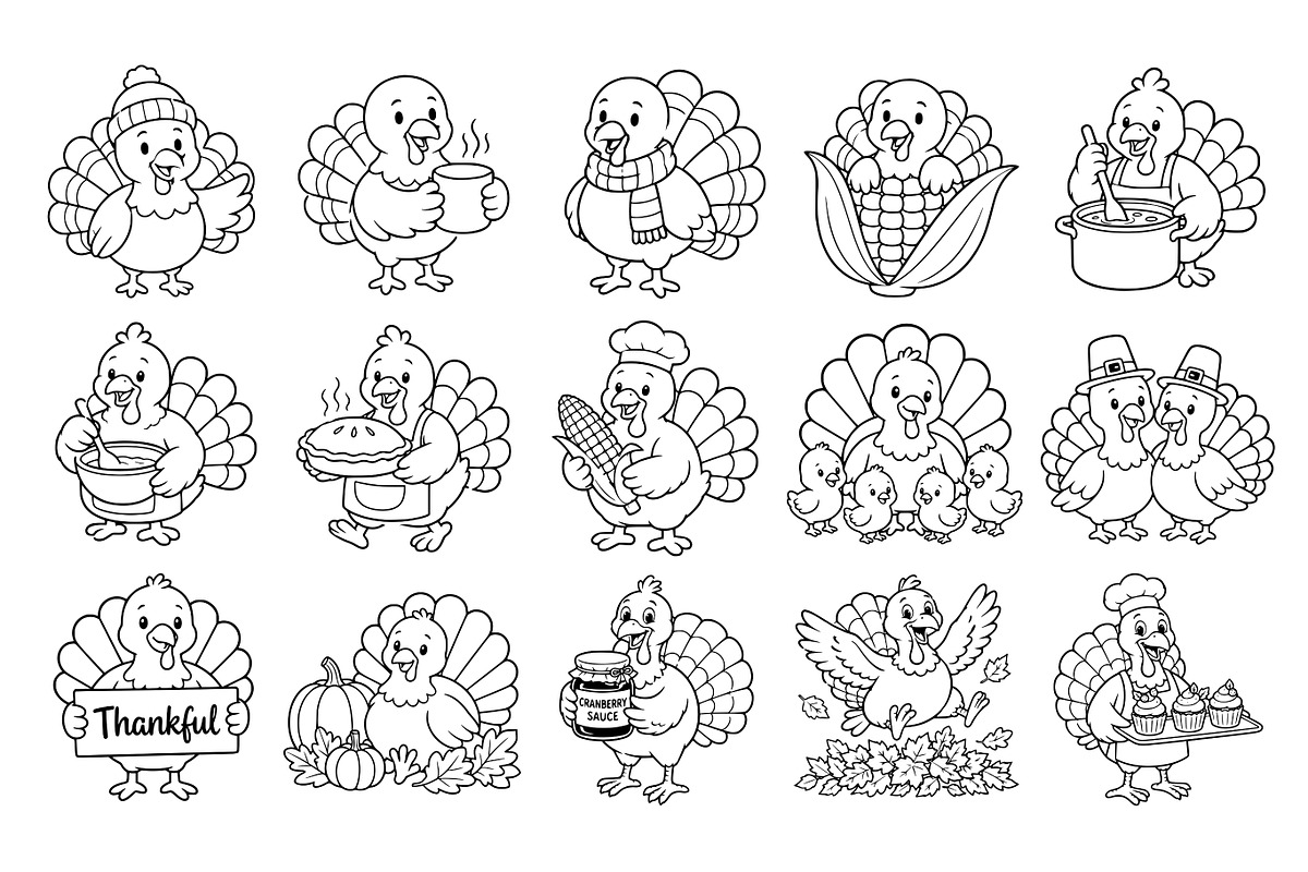Autumn Turkey Doodle Line Art, a Seasonal Illustration by DENIDigitalArtSudio (Photo 6 of 8)