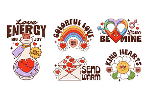 Valentine and love groovy stickers, a Seasonal Illustration by Buch&Bee