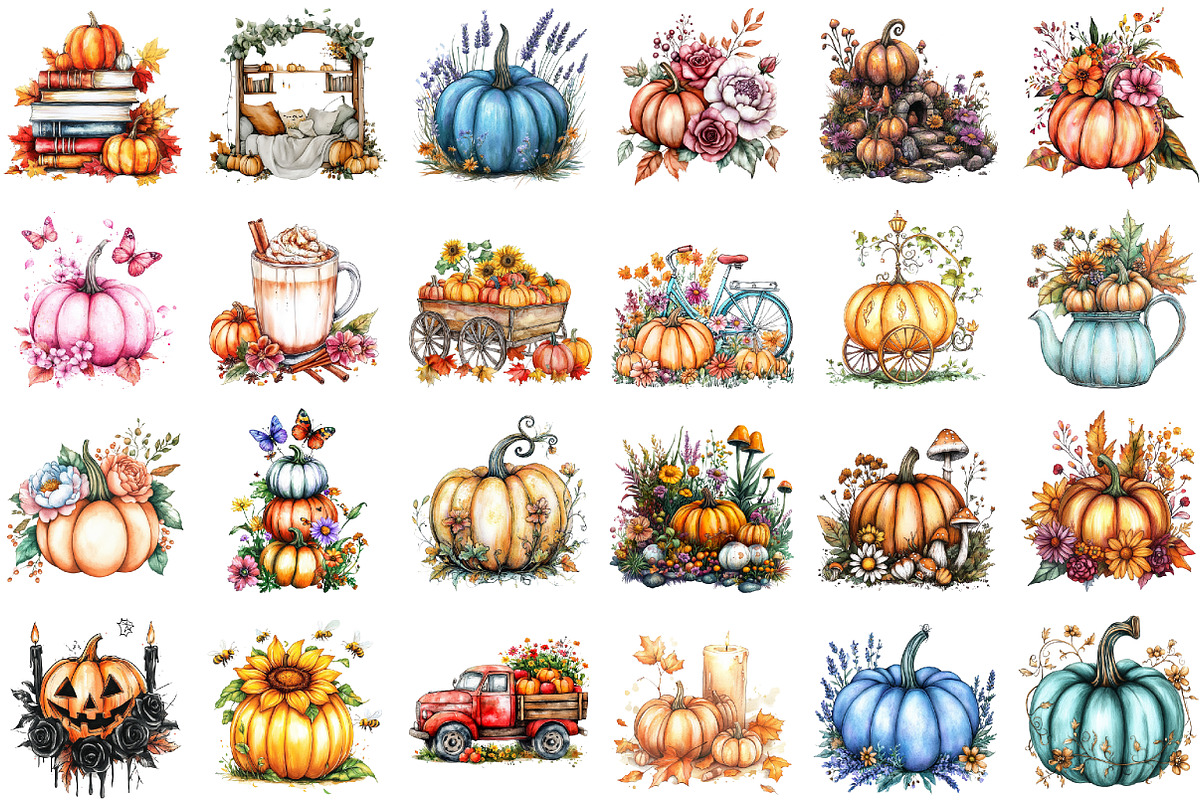 Pumpkins and Flowers Sublimation Cli, an Illustration by Sublimation Artist (Photo 2 of 6)