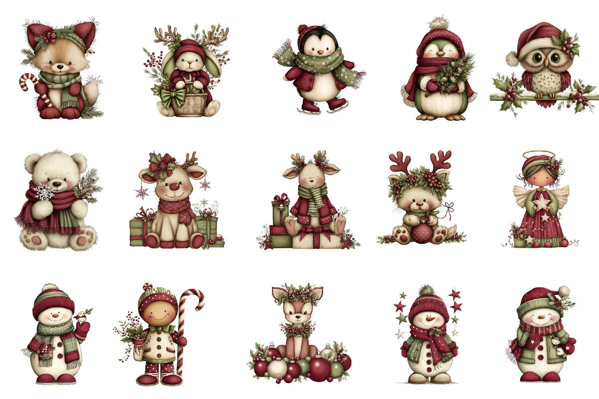 Cute Christmas Characters Clipart, an Illustration by designcity5 (Photo 3 of 5)