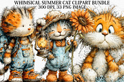 Whimsical Summer Cat Clipart Bundle, a Seasonal Illustration by Canvas Craft (Thumbnail 1 of 7)