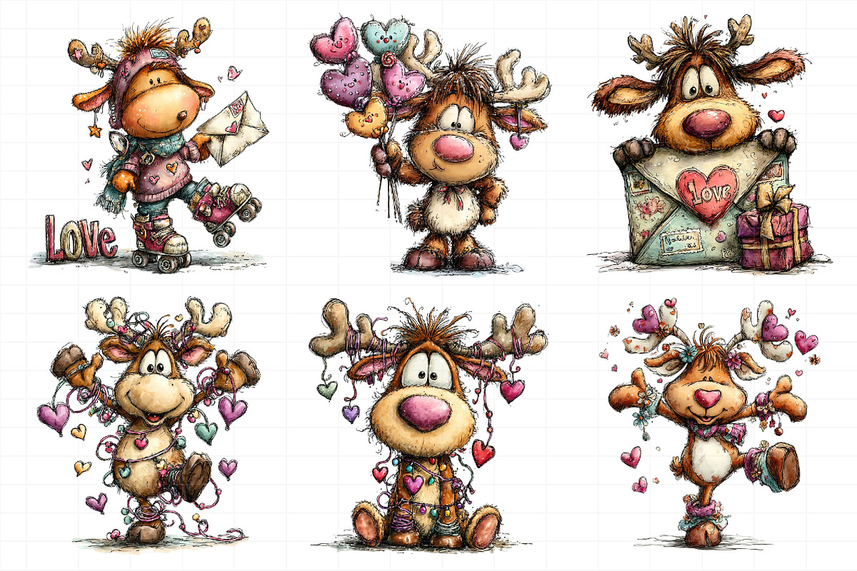 Funny Valentine Reindeer Clipart, an Illustration by Daily.Designs (Photo 6 of 8)