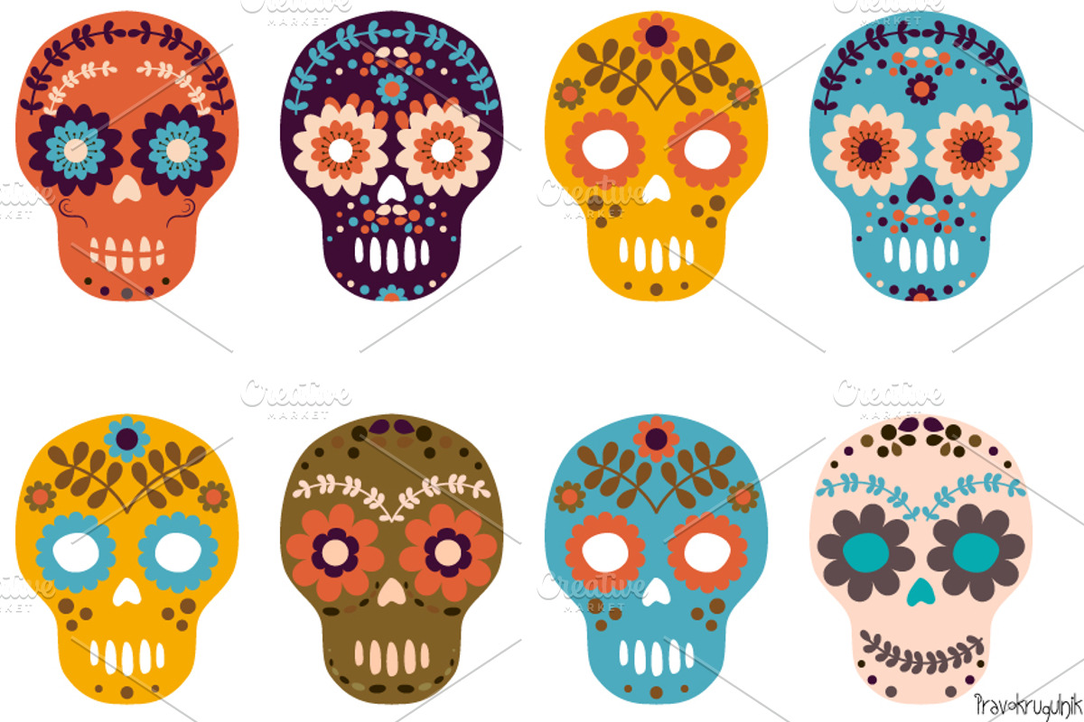 Sugar skull, Day of the Dead clipart, a Decorative Illustration by Pravokrugulnik (Photo 1 of 2)