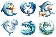 Cute Whale and Dolphin Clipart, an Illustration by Pixels.Craft (Thumbnail 5 of 9)