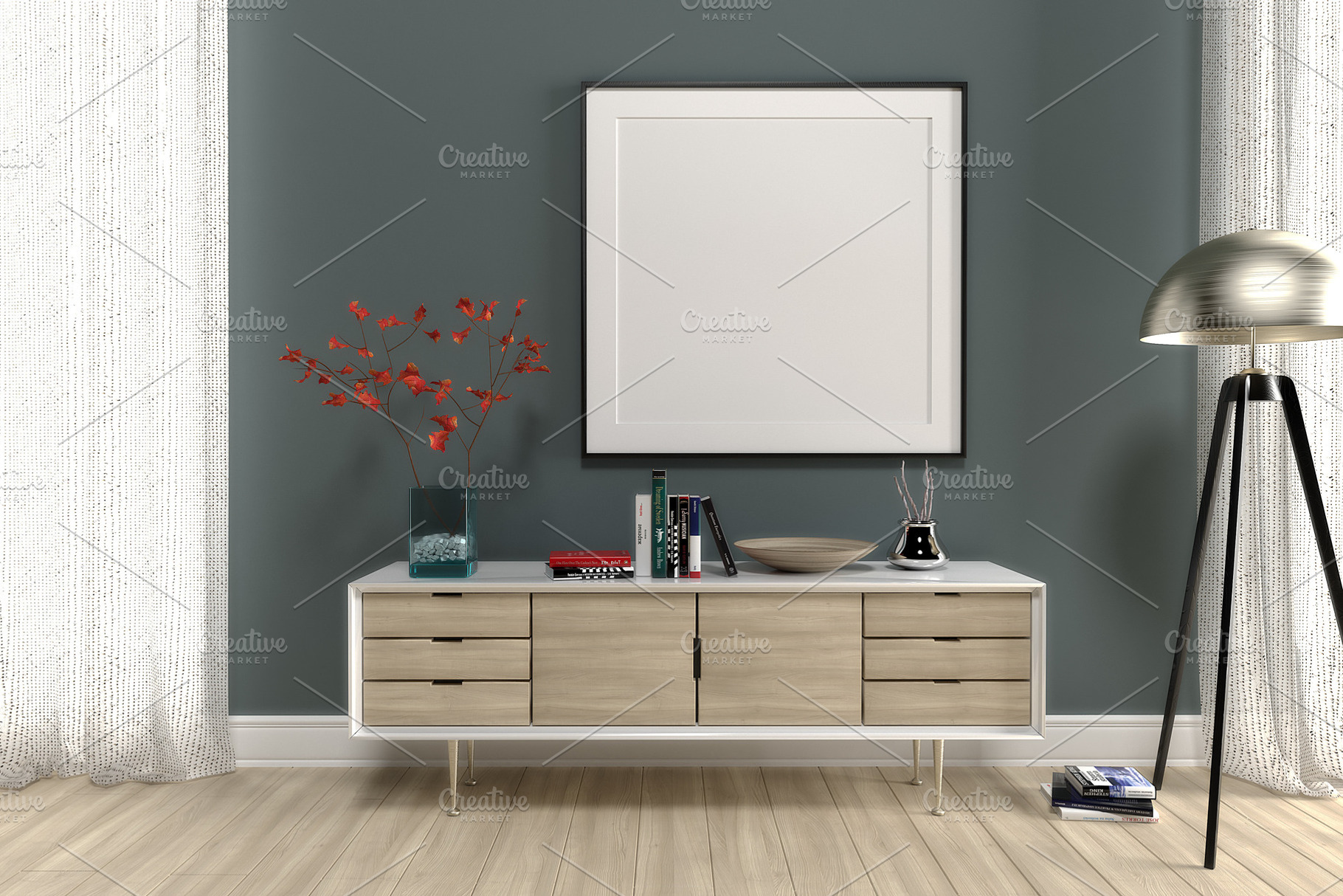 Sideboard set with picture frame featuring sideboard, set, and floorlamp, an Architecture Photo by inDahouze