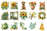 Watercolor Sunflower Summer Clipart, an Illustration by Design Market (Thumbnail 2 of 5)