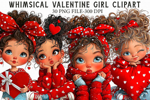 Whimsical Valentine Girl Clipart, an Illustration by Libby Wishes