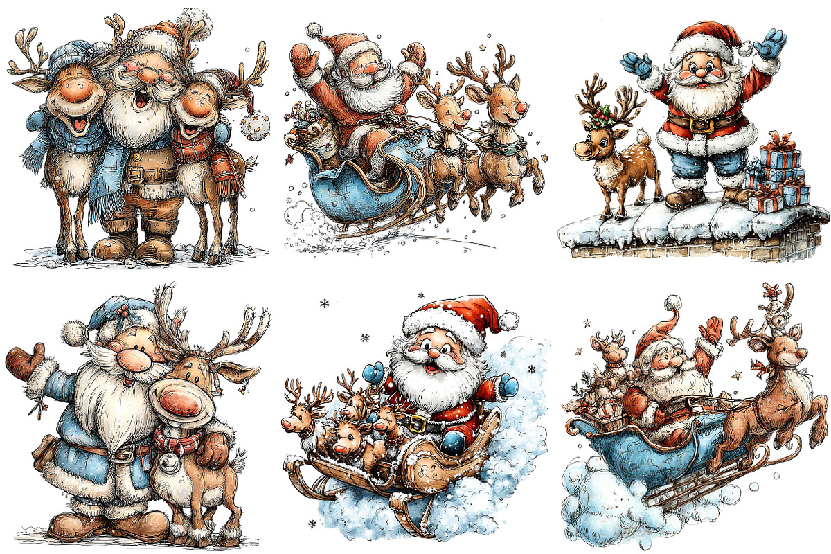 Christmas Santa & Reindeer Clipart, an Illustration by Craft Nest (Photo 8 of 8)