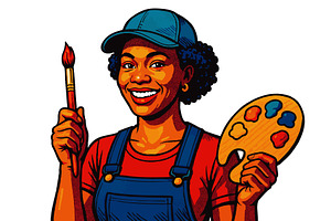 Happy Female Artist Holding, a Person Illustration by AlexArt