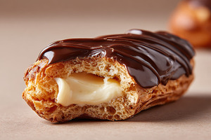 Chocolate-glazed eclair with custard filling, a Food & Drink Photo by AlyaAnd