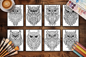 50 Owls: Anti-stress Coloring Pages