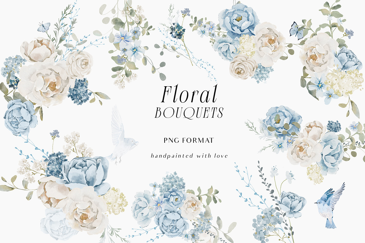 Watercolor Blue White flowers, a Decorative Illustration by Grace Noboa Illustrations (Photo 10 of 14)