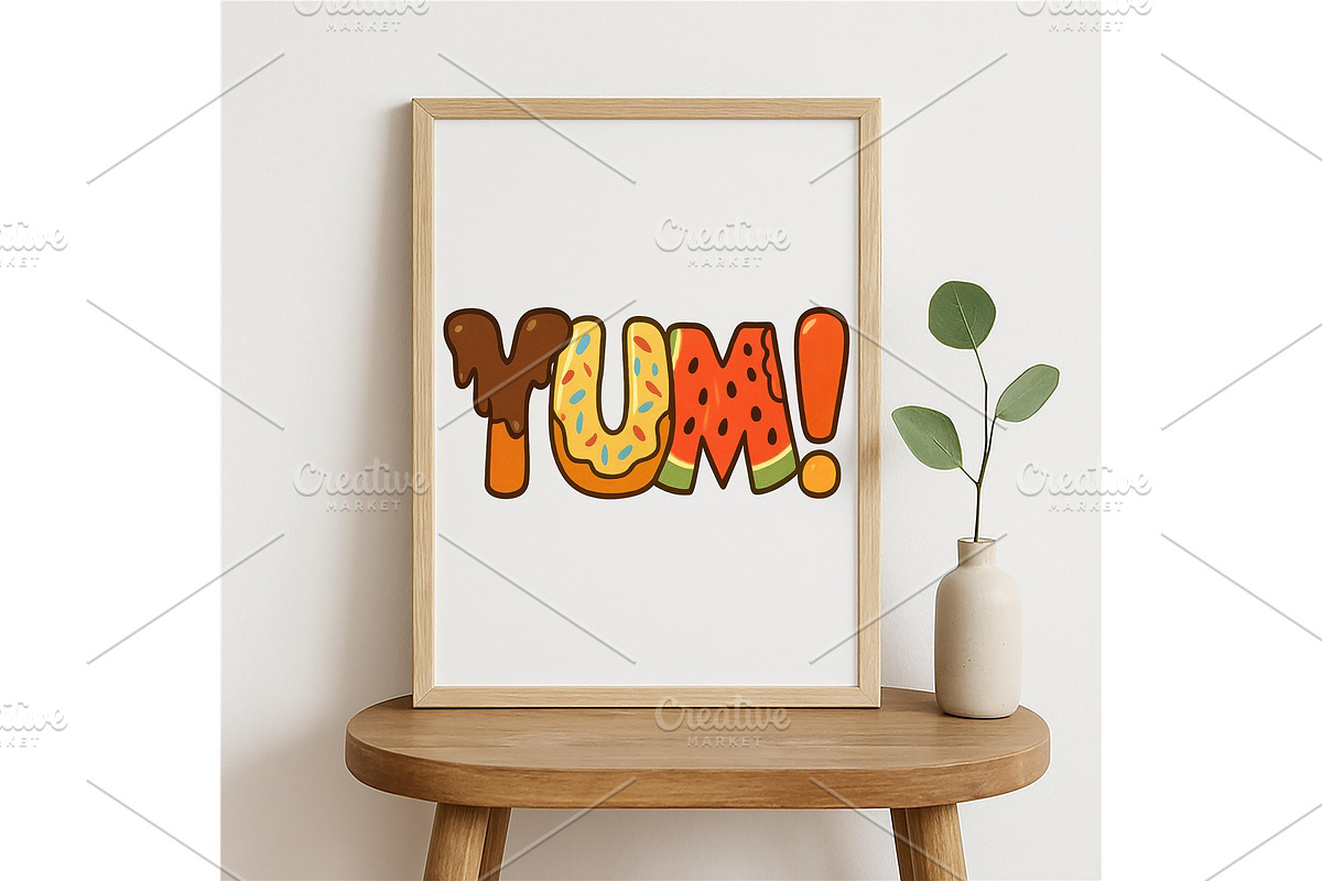 YUM! Food Letter Art Print | Playful, a Background Graphic by LaseredNinja (Photo 4 of 7)