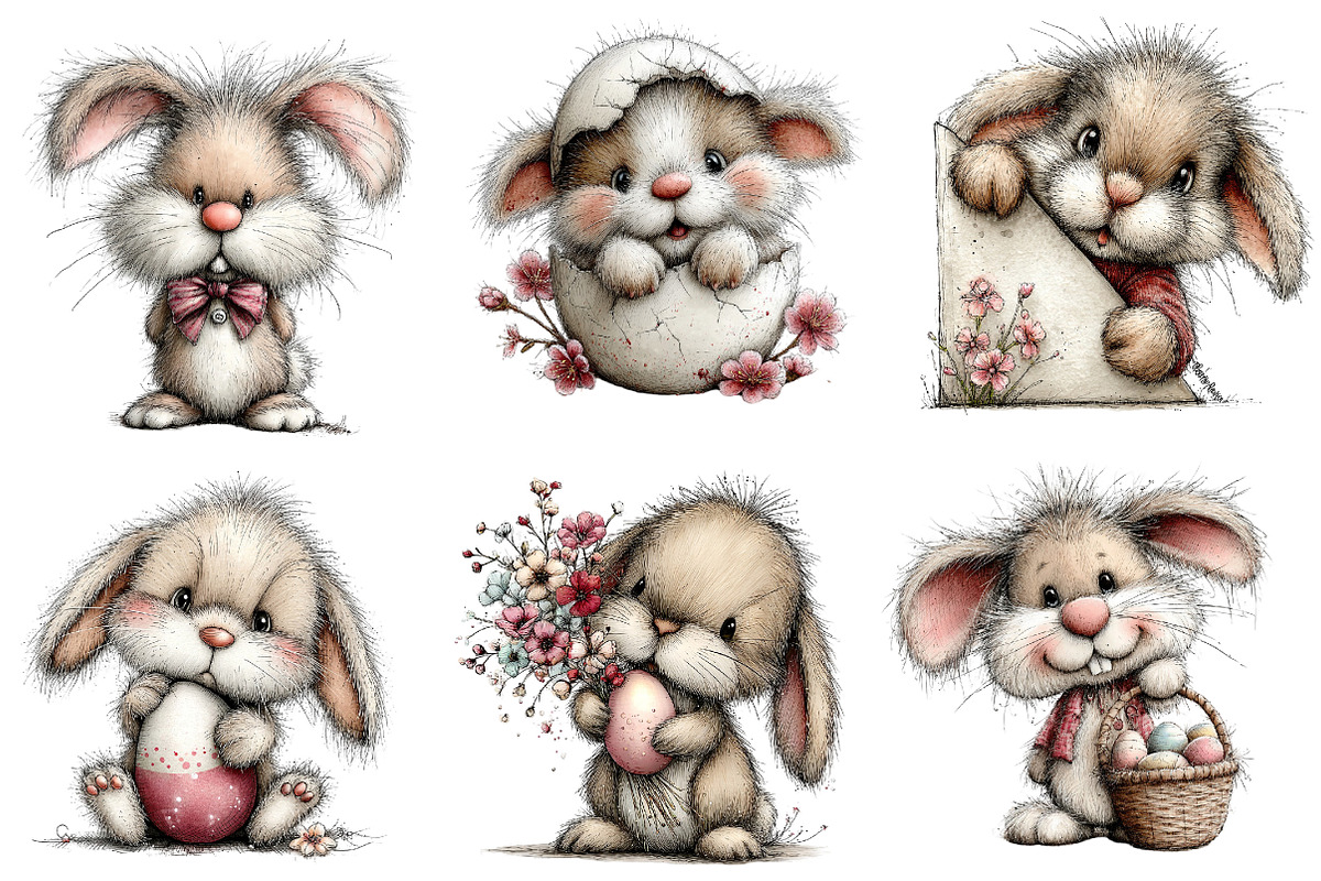 Whimsical Easter Bunny Clipart PNG, an Illustration by Dream Creation (Photo 3 of 7)