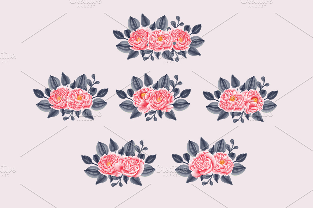 peonies watercolor set collection, an Object Graphic by Mariyana (Photo 4 of 4)
