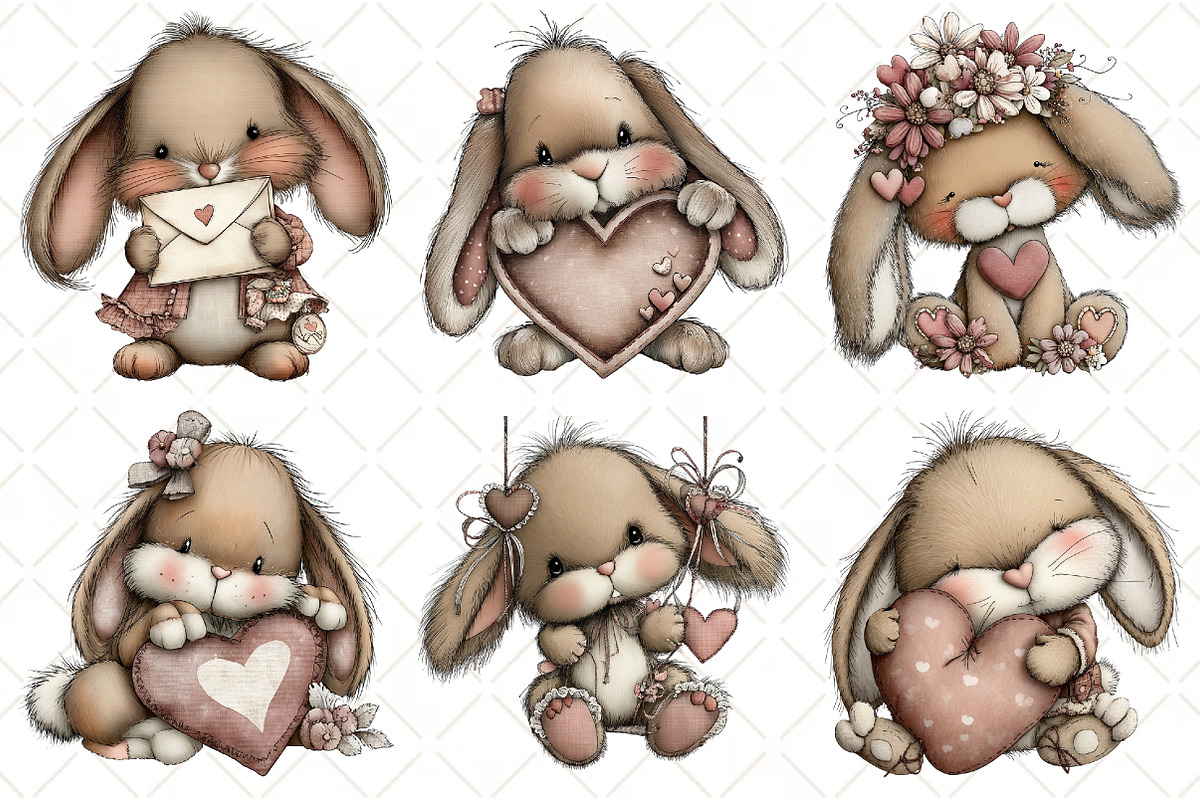 Whimsical Valentine Bunny Clipart, an Illustration by Black Bird Studio (Photo 2 of 6)
