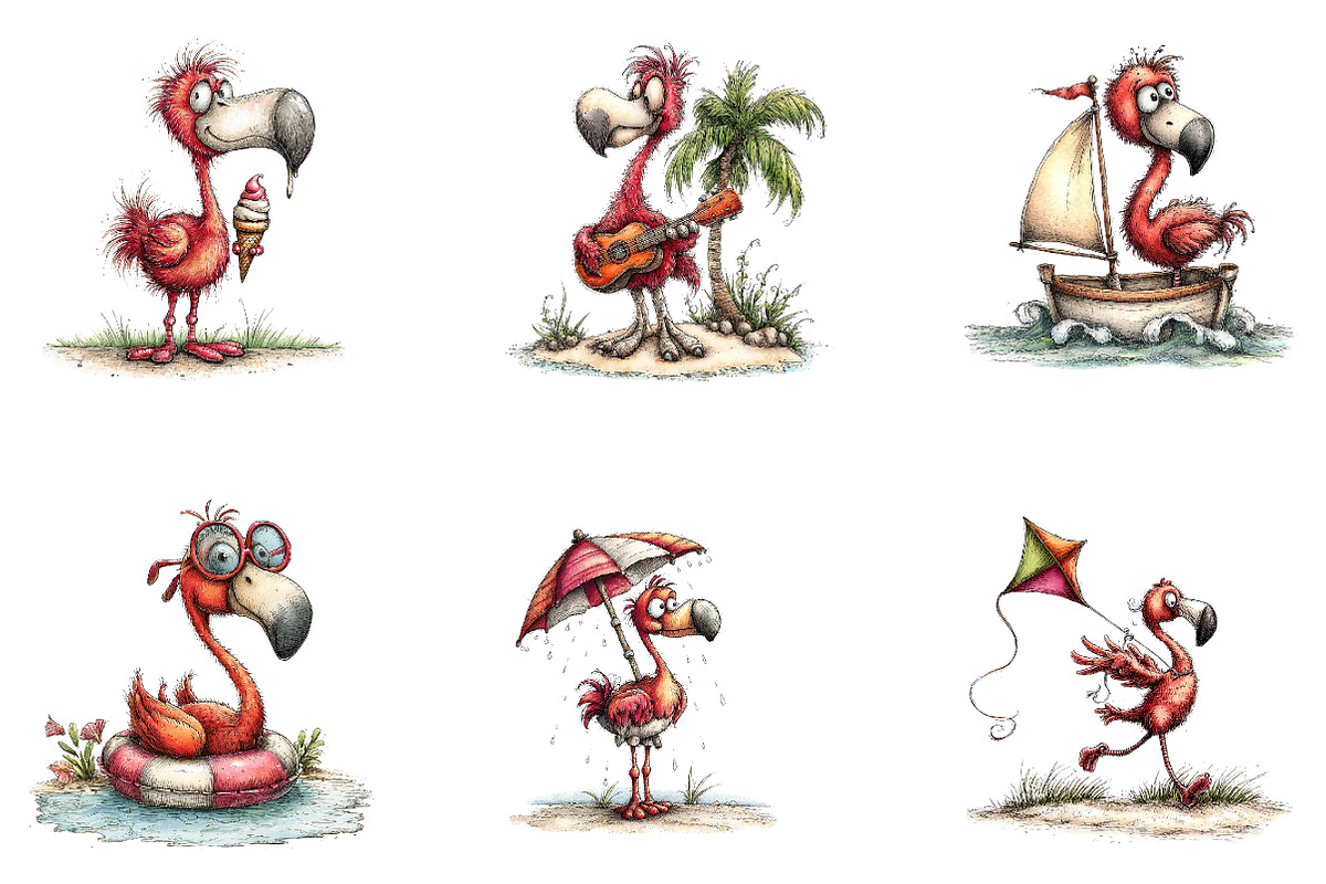 Whimsical Summer Flamingo Clipart, a Seasonal Illustration by CreationArt (Photo 3 of 5)