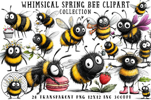 Whimsical Spring Bee Clipart, an Illustration by OK Design