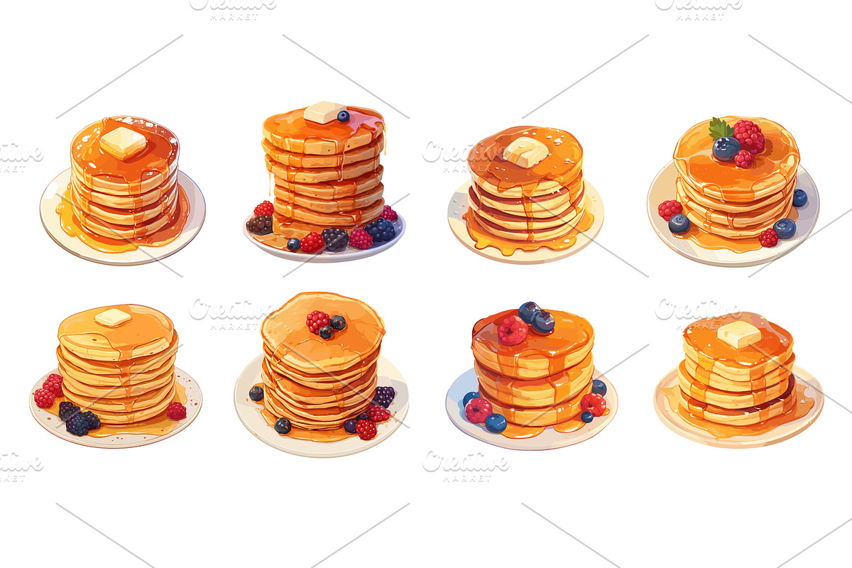 Cartoon pancake stack set. Tasty, a Food Illustration by Stock-Smart-Start