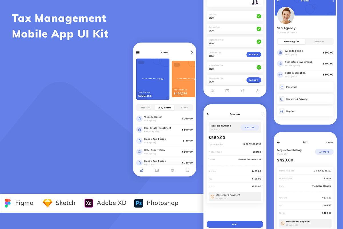 Tax Management Mobile App UI Kit, an UI Kit Template by Betush