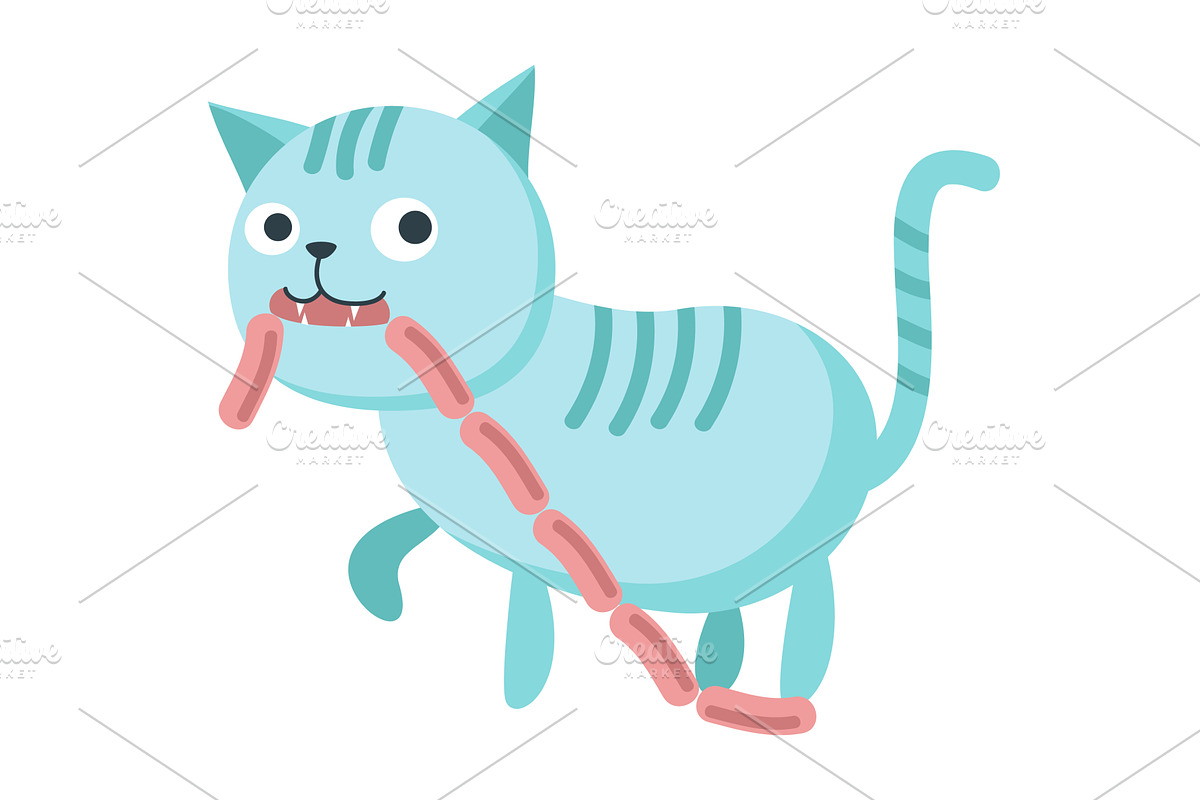 Funny cat with sausage in mouth, an Animal Illustration by SiberianArt