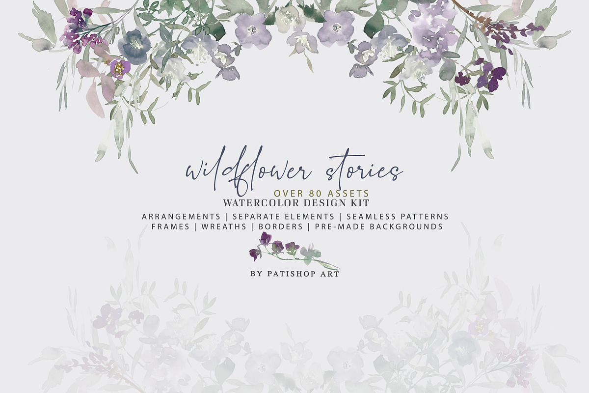 Watercolor Wildflower Clipart Set, an Illustration by Patishop Art (Photo 1 of 23)
