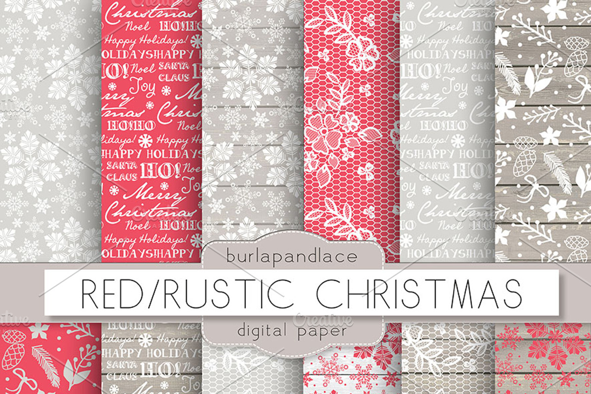 Red/Rustic christmas digital paper