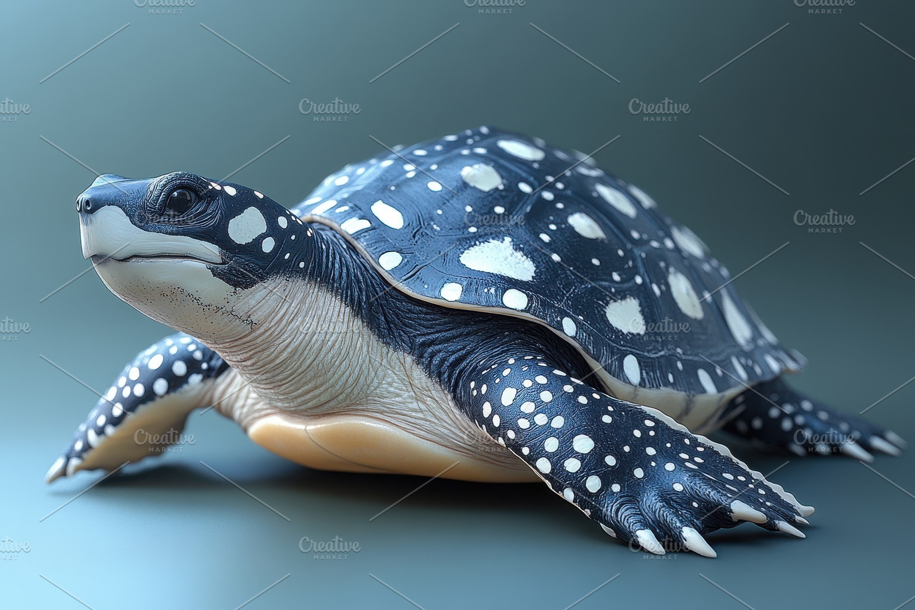 Spotted turtle resting peacefully on, a Photo by Tanuart