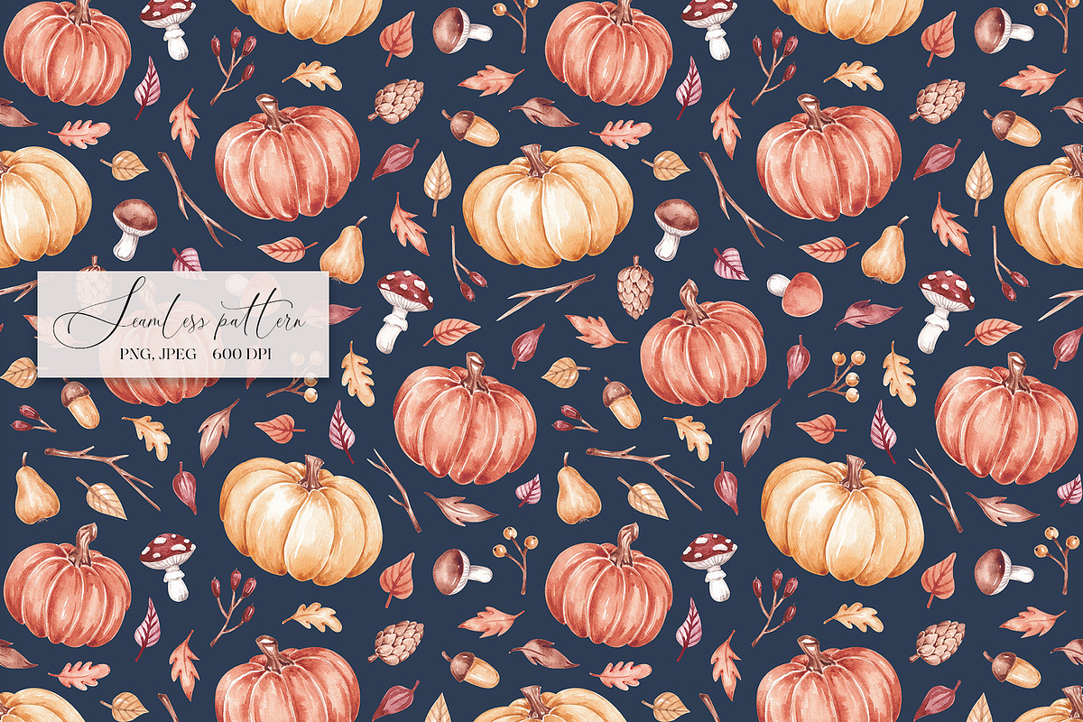 Watercolor Fall Pumpkins Pattern, a Pattern Graphic by SirenaArt (Photo 6 of 13)