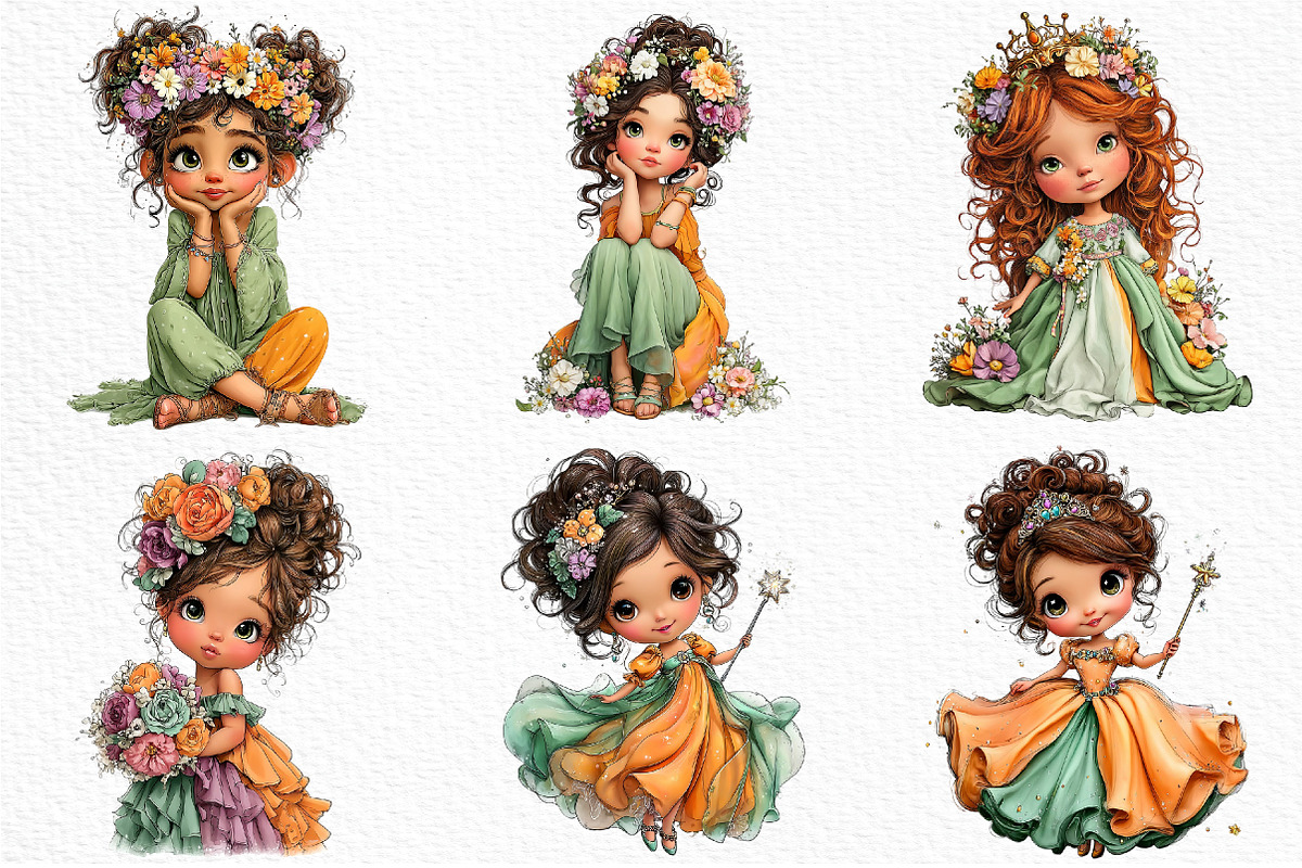 Cute Princesses PNG Clipart Bundle, a Seasonal Illustration by Craft Nest (Photo 4 of 6)