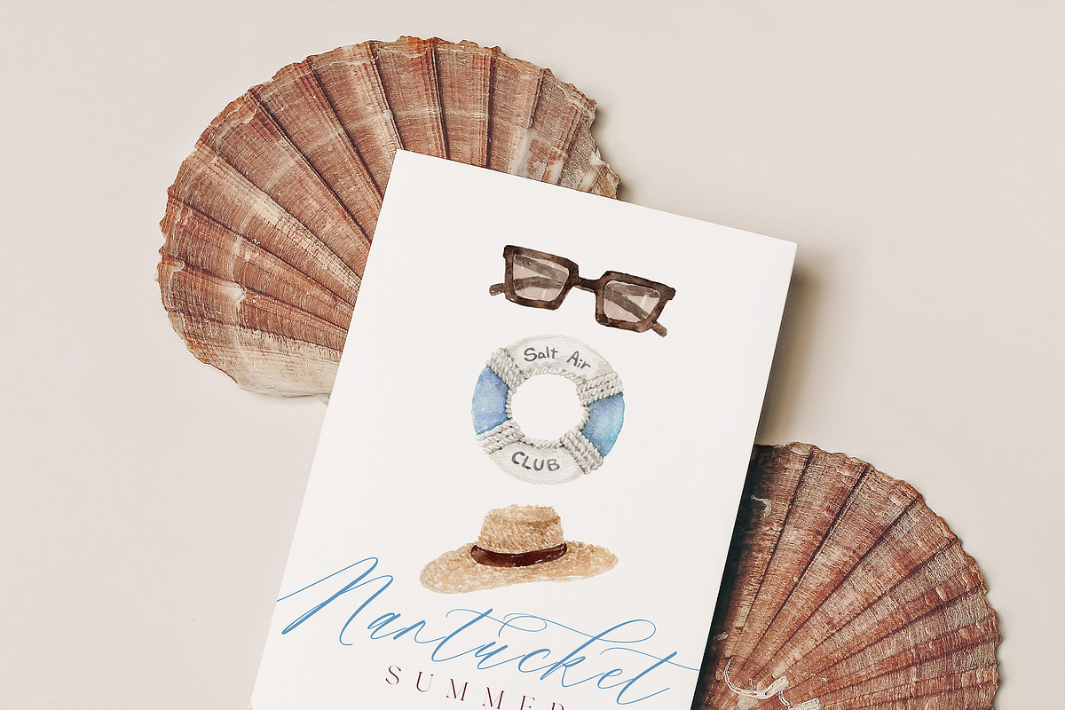Watercolor Nantucket Summer Clipart, a Decorative Illustration by Beigetime (Photo 8 of 9)