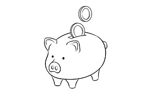 Piggy bank and golden coins coloring book vector, an Object Graphic by AlexArt