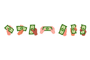 Set of hand holding a dollar bill, a Finance Illustration by GraphiShop