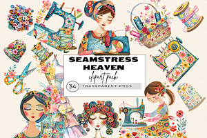 SEAMSTRESS HEAVEN CLIPART PACK, a Person Illustration by Daring Digies