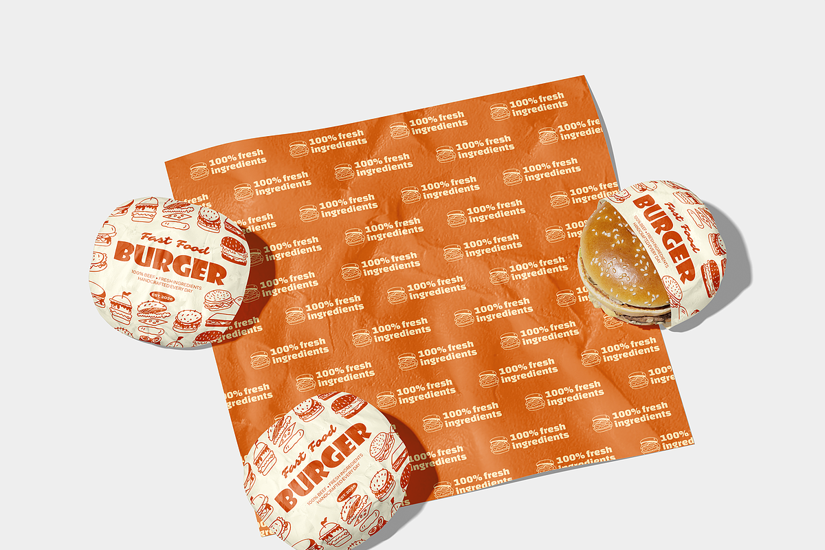 Fast Food Burger Paper Wrap Mockup, a Packaging Mockup by Bartama Graphic (Photo 4 of 5)
