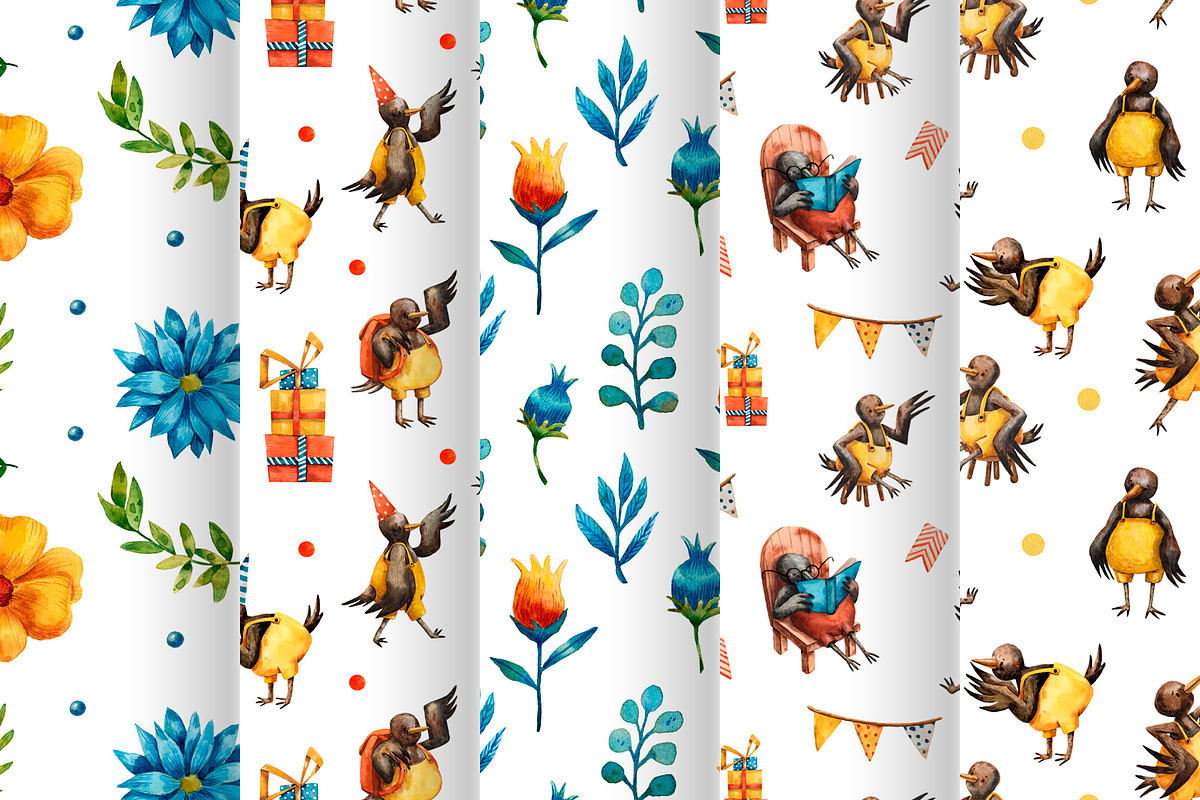 Bird's Birthday - Watercolor Clipart, an Animal Illustration by Mashamashastu (Photo 8 of 12)
