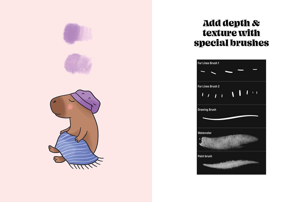 Capybara Days for Procreate, a Brush Add-On by Pencil Twist (Photo 5 of 9)