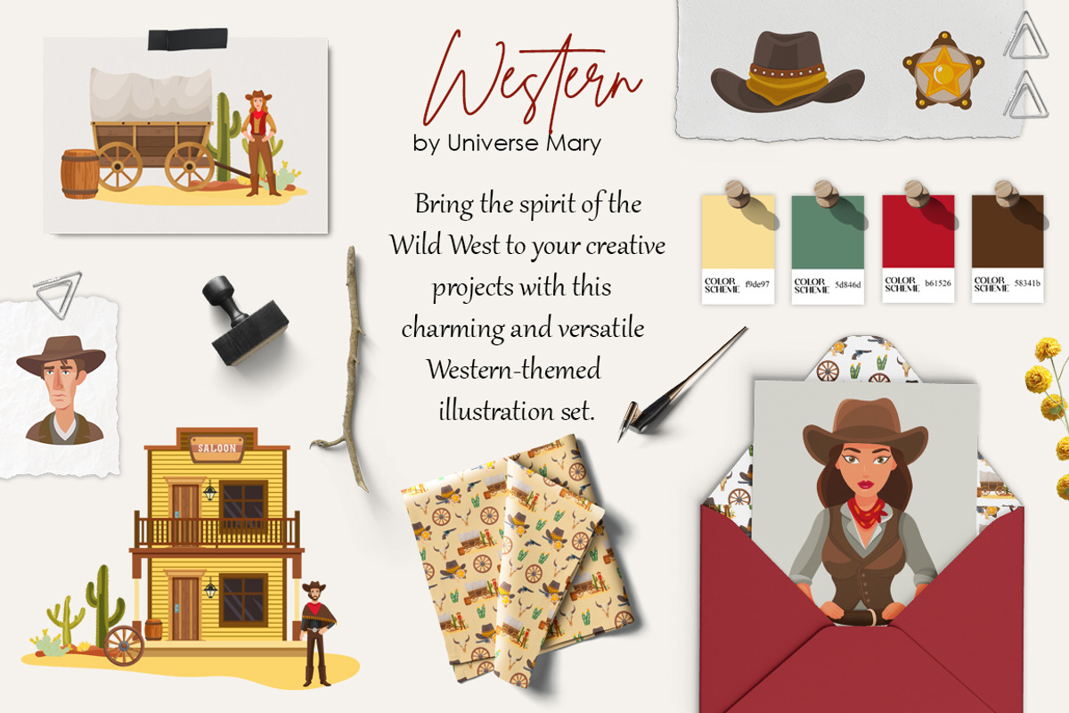 Western Cowboy Vector Clipart Set, a Person Illustration by Universe Mary (Photo 2 of 9)