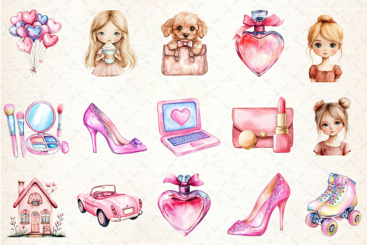 Watercolor Barbie Clipart, an Illustration by Rose Art (Photo 2 of 4)