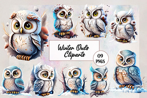 Cute Winter Owls Clipart Sublimation
