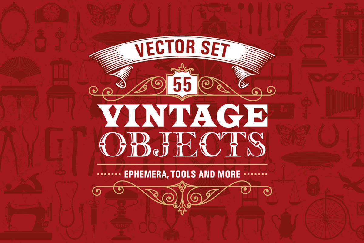 55 Vintage Retro Objects Vector