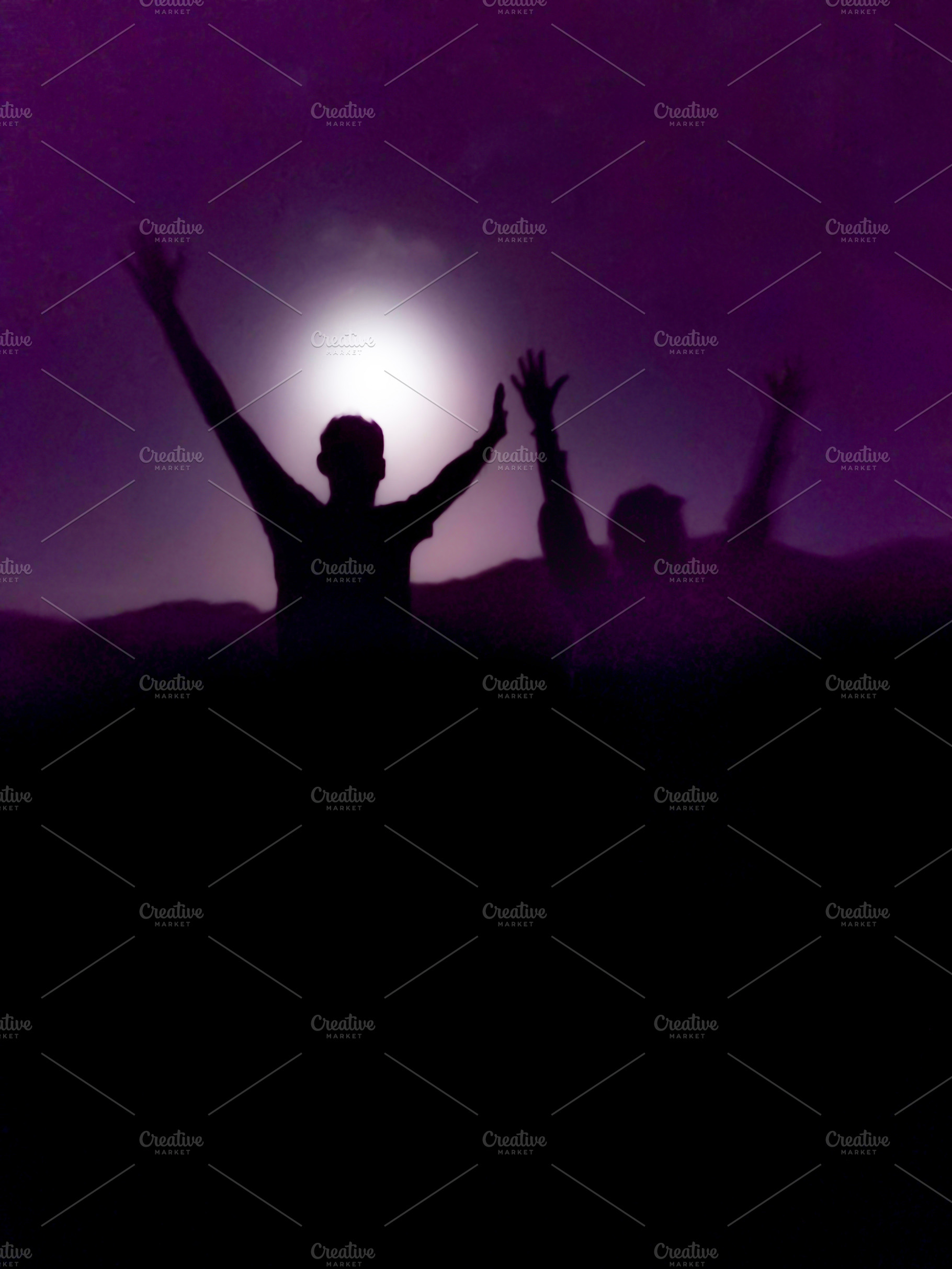 Silhouettes celebrating under full moon, a Person Photo by DanFLCreativo