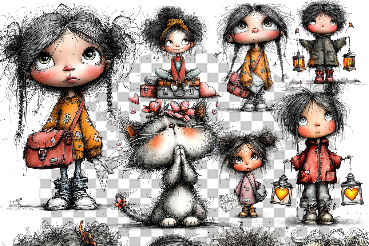 Cute Valentine Girls & Sweet Animals, an Illustration by one-touch (Photo 8 of 9)