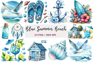 Blue Summer Beach Clipart, an Illustration by DreamArtGraphic