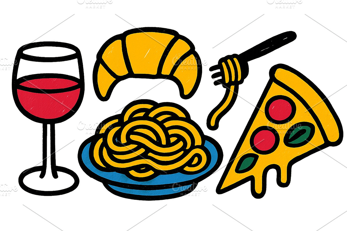 Delicious Italian cuisine with wine, a Food Illustration by ZinetroN